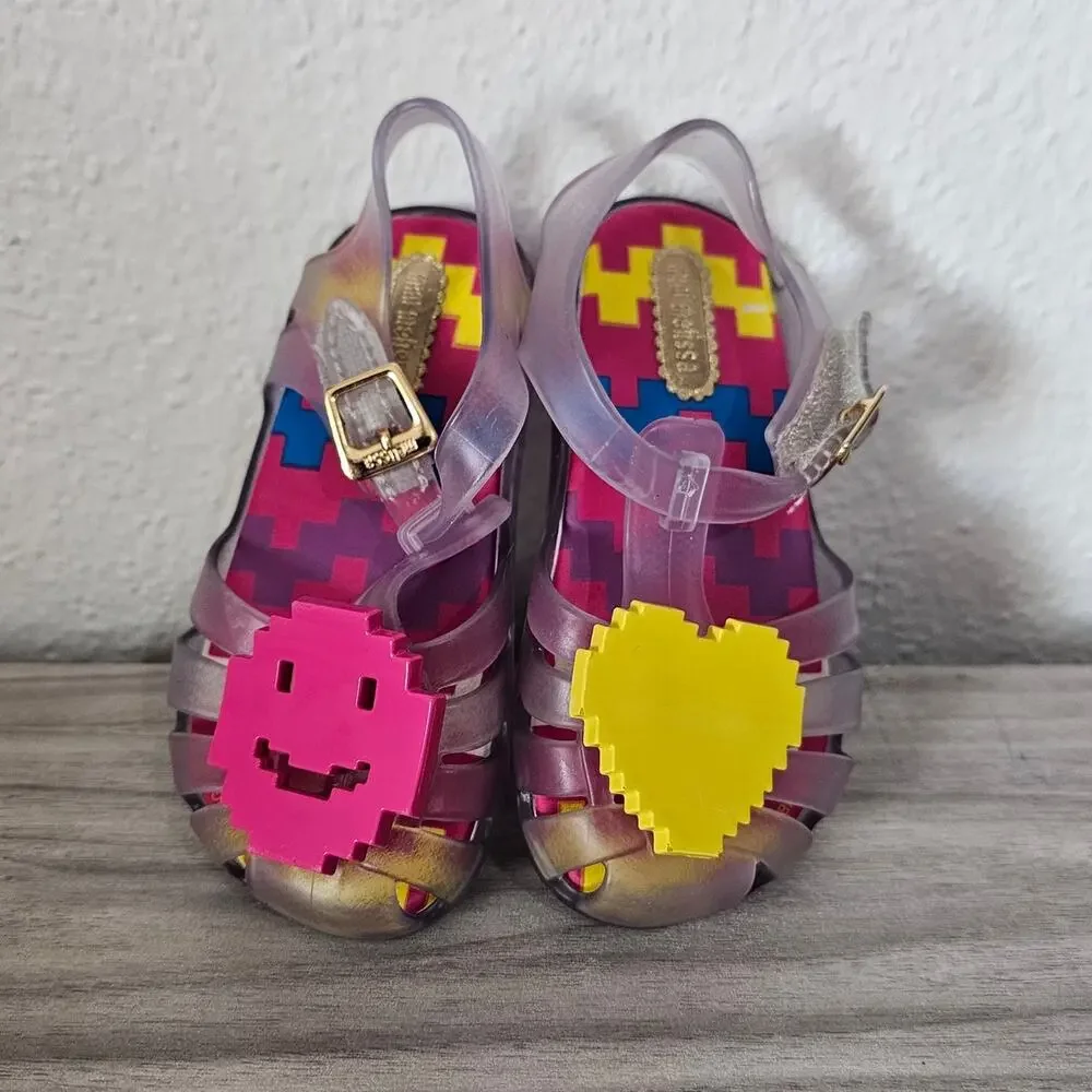 Mini Melissa Emoji Sandals Clear Jelly Yellow Pink Toddler Little Kids USA 7